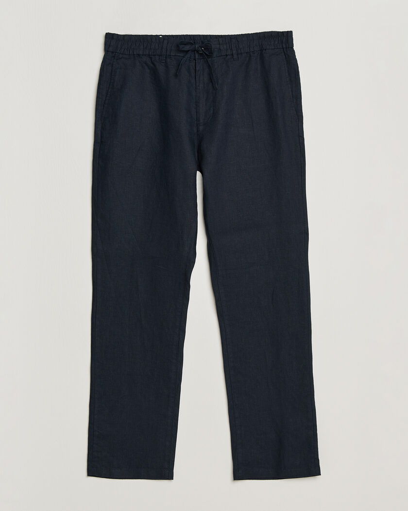 GANT Regular Fit Linen Drawstring Pants Evening Blue – Blå