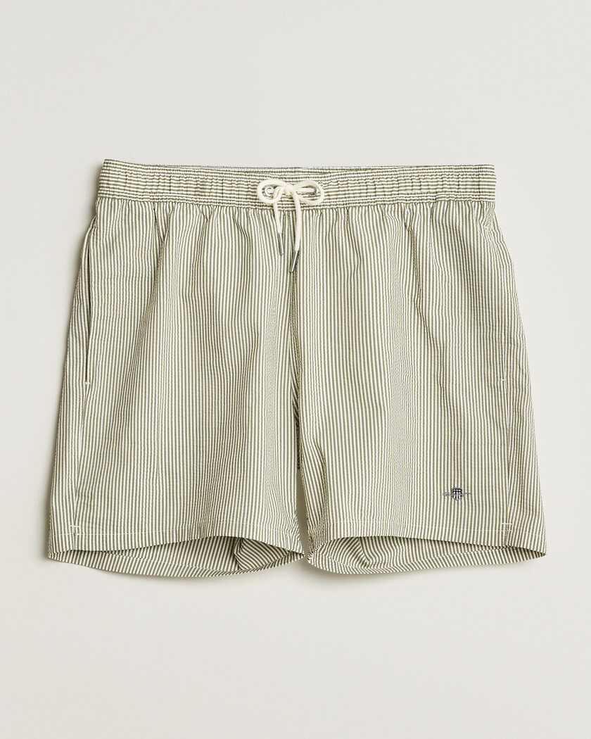 GANT Seersucker Striped Swimshorts Dry Herb Green – Grønn