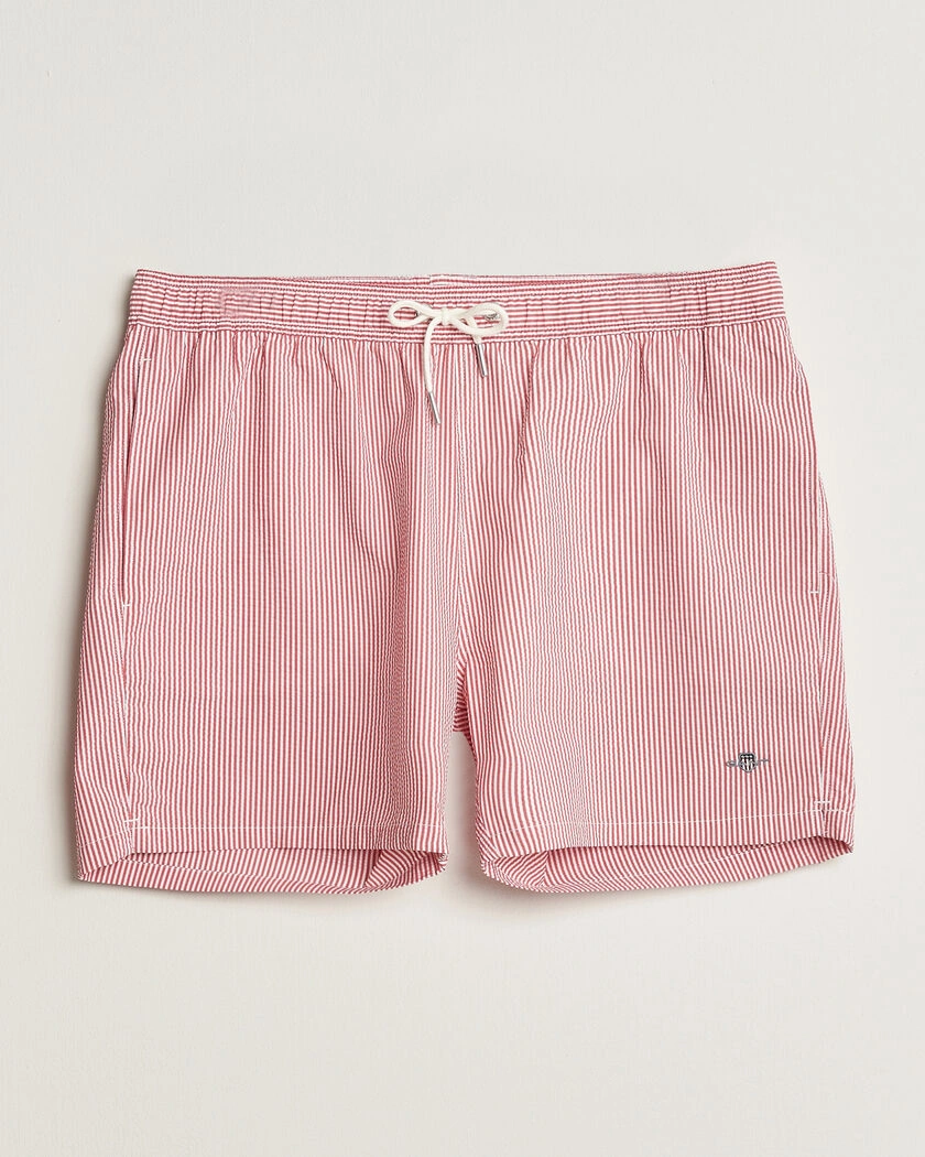 Gant Seersucker Striped Swimshorts Rose Red – Rød