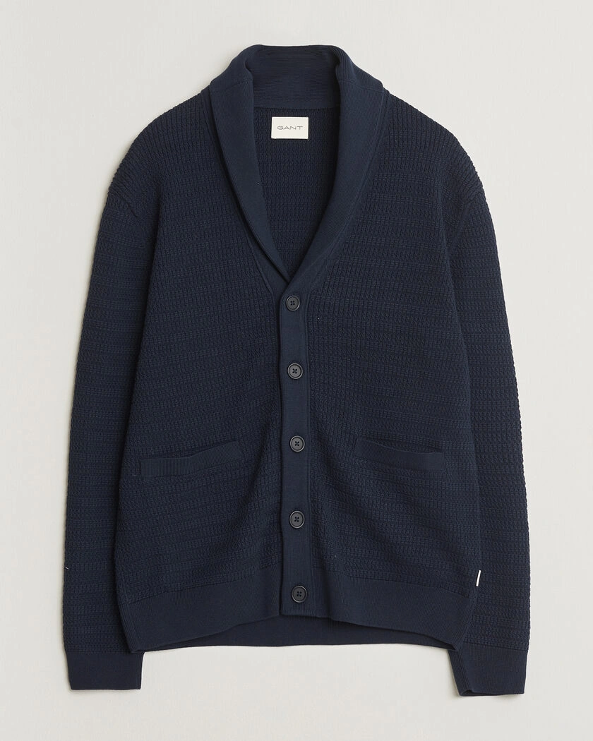 Gant Heavy Knitted Shawl Collar Cardigan Evening Blue – Blå