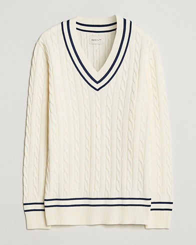 GANT Cotton Cable Cricket Sweater Cream – Hvit