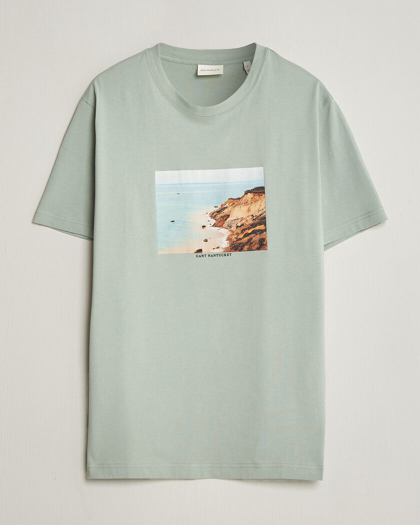 GANT Scenery Graphic Crew Neck T-Shirt Ceramic Grey – Grønn