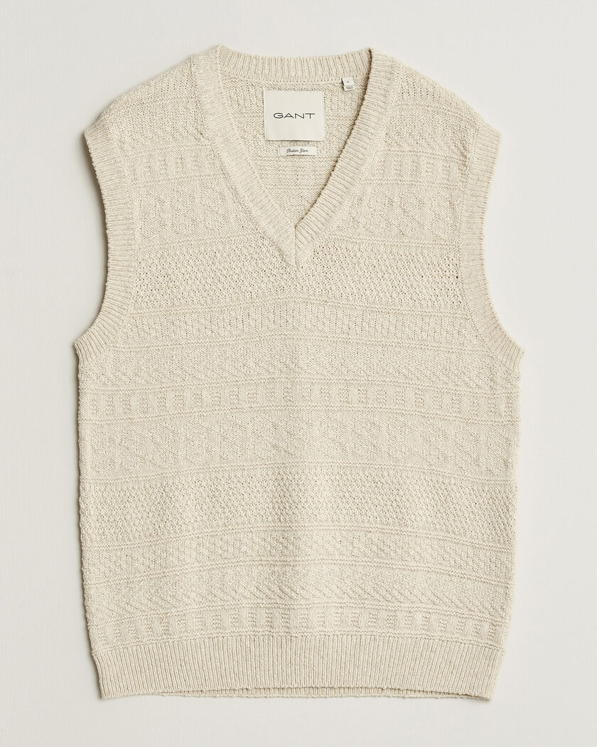 GANT Cotton/Linen Textured Vest Creamed White – Hvit