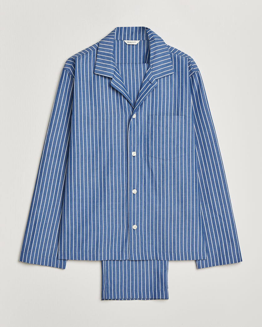 Gant Striped Poplin Pyjama Set Deep Cobalt – Blå