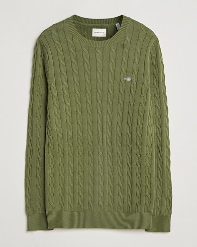 Gant Cotton Cable Crew Neck Pullover Dry Herb Green – Grønn