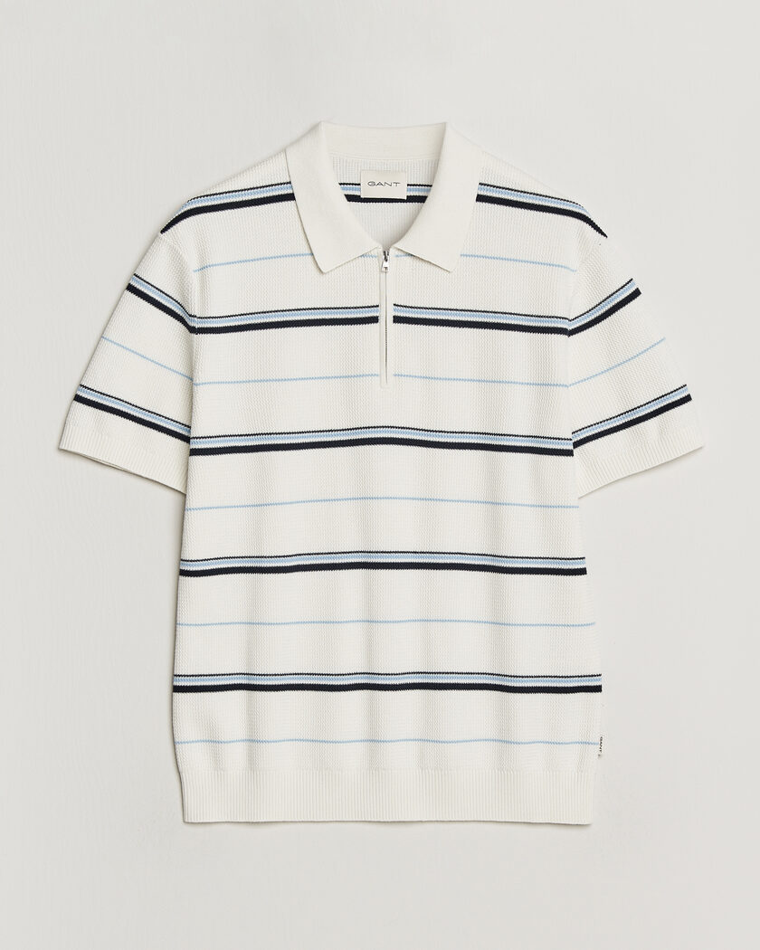 Gant Striped Knitted Polo Eggshell – Hvit