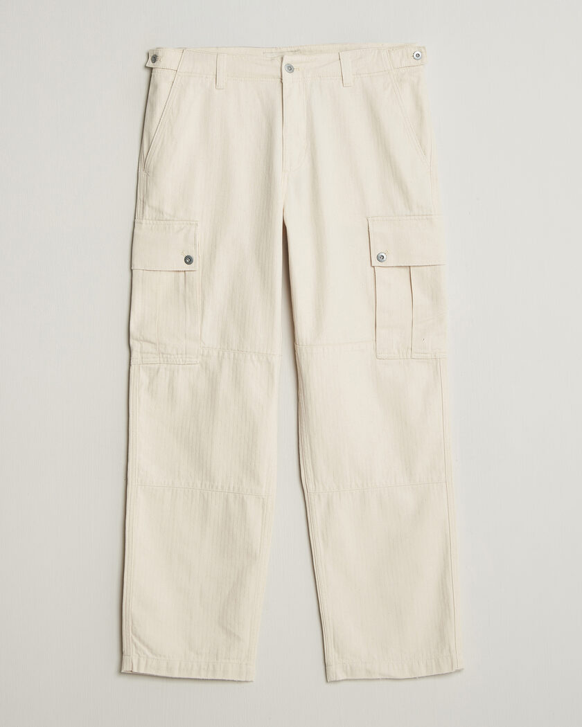 Gant Relaxed Fit Herringbone Cargo Pants Creamed White – Hvit
