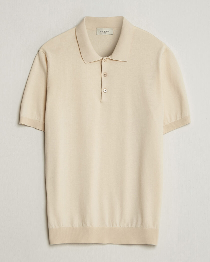 Piacenza Cashmere Short Sleeve Knitted Polo Off White – Hvit