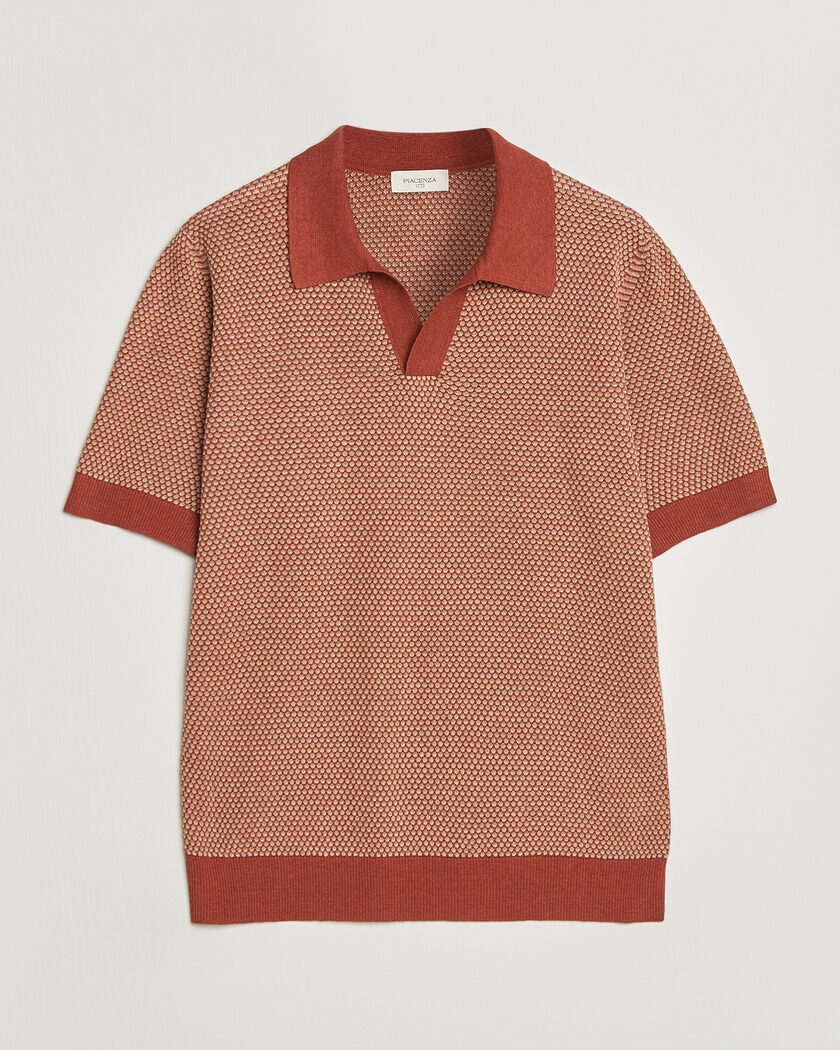 Piacenza Cashmere Silk/Linen Honeycomb Knitted Polo Red – Rød