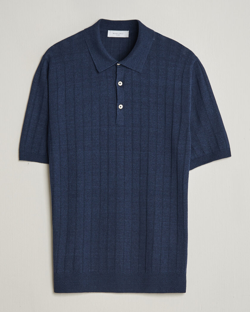 Boglioli Short Sleeve Knitted Rib Polo Navy – Blå