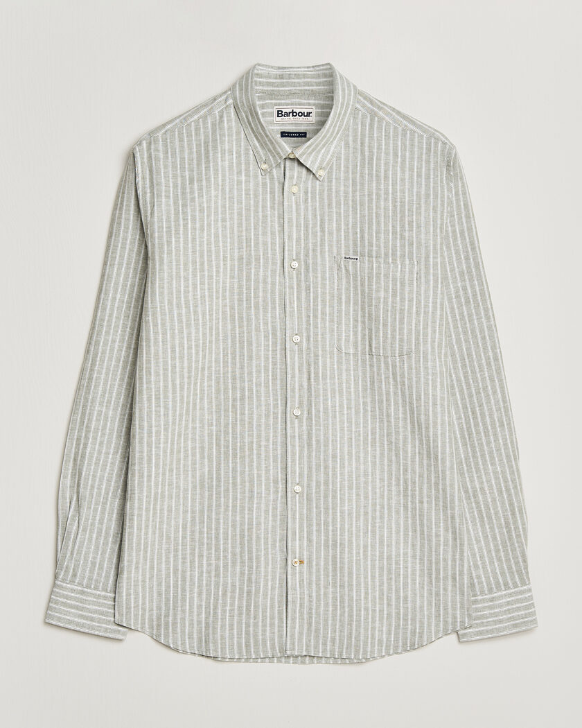 Barbour Lifestyle Nelson Striped Linen/Cotton Shirt Bleached Olive – Grønn