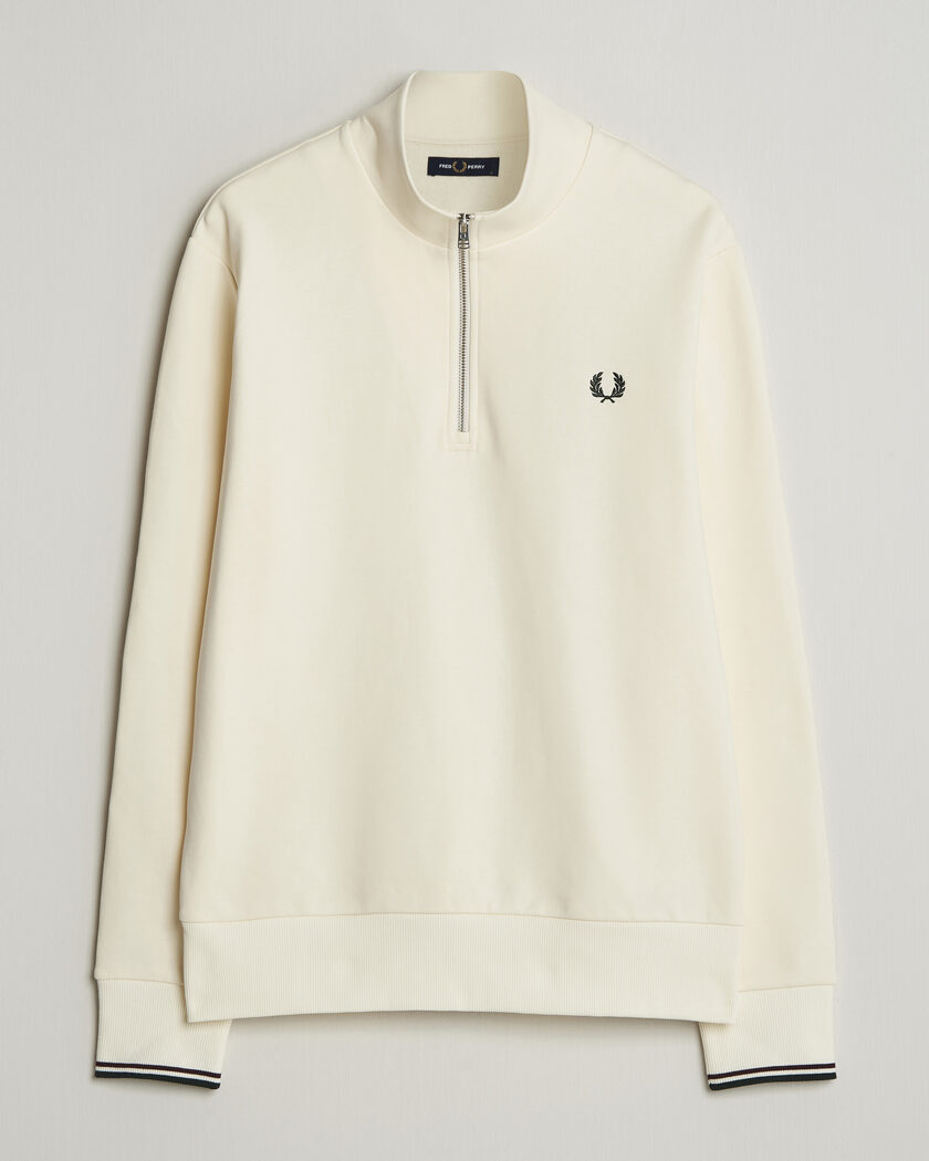 Fred Perry Half Zip Sweatshirt Ecru – Hvit