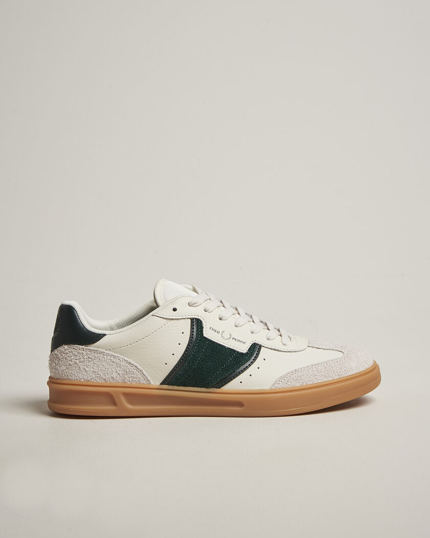 Fred Perry B4 Leather/Suede Sneaker Light Ecru/Green – Hvit