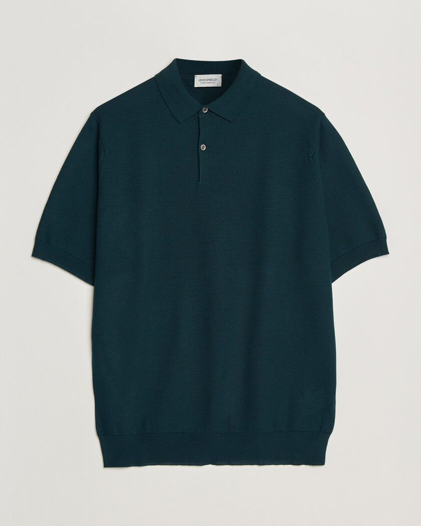 John Smedley 14 Singular Knitted Textured Polo Richardson Green – Grønn