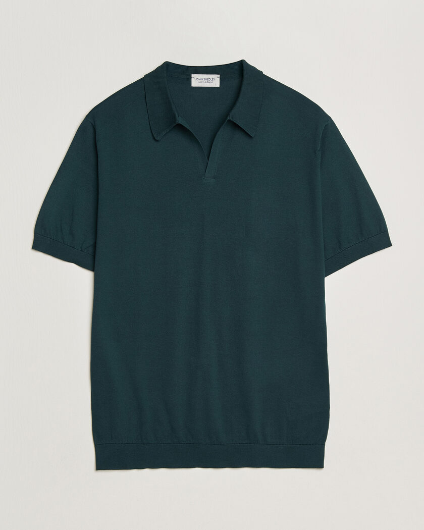 John Smedley Noah Open Collar Sea Island Polo Rainforest – Grønn