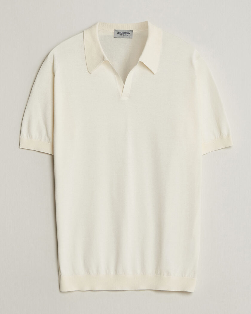 John Smedley Noah Open Collar Sea Island Polo Starch – Hvit