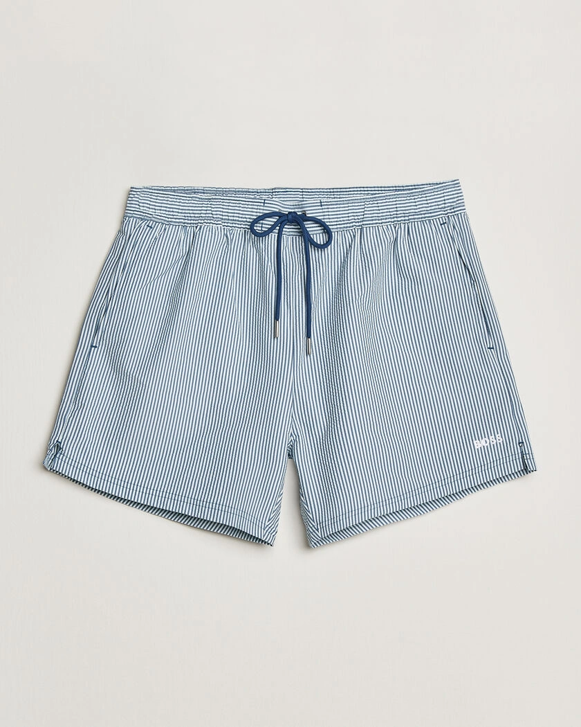 BOSS BLACK Velvetfish Seersucker Swimshorts Open Blue – Blå