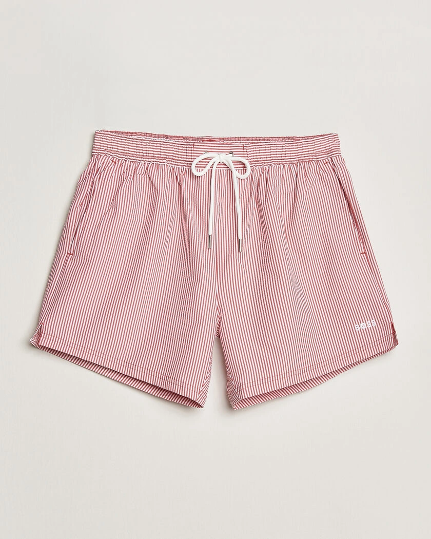 BOSS BLACK Velvetfish Seersucker Swimshorts Dark Red – Rød