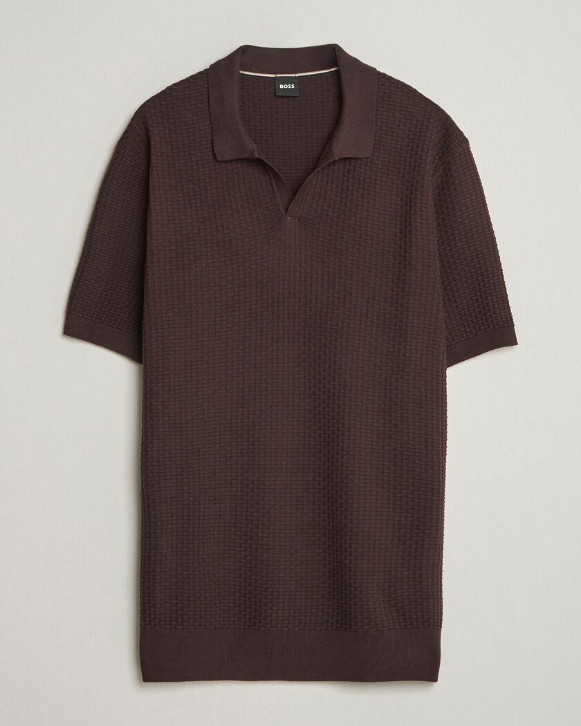 BOSS BLACK Natalo Structured Knitted Polo Dark Brown – Brun