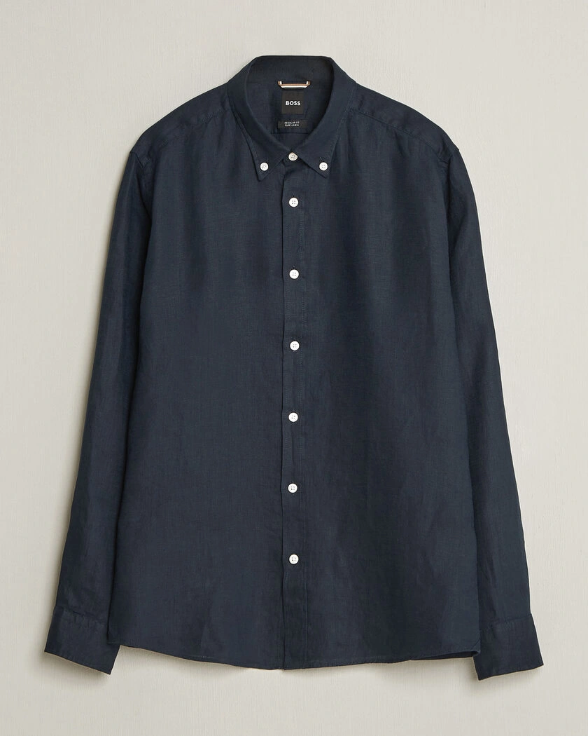 BOSS BLACK Liam Linen Shirt Dark Blue – Blå