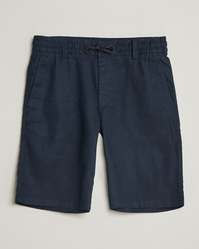 BOSS ORANGE Tapered Linen Drawstring Shorts Dark Blue – Blå