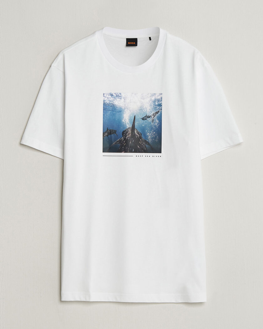 BOSS ORANGE Creature Printed Crew Neck T-Shirt Natural – Hvit