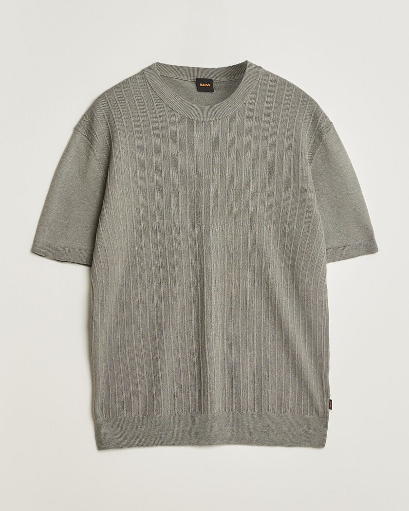 BOSS ORANGE Kajordino Linen/Cotton Knitted T-Shirt Green – Grønn