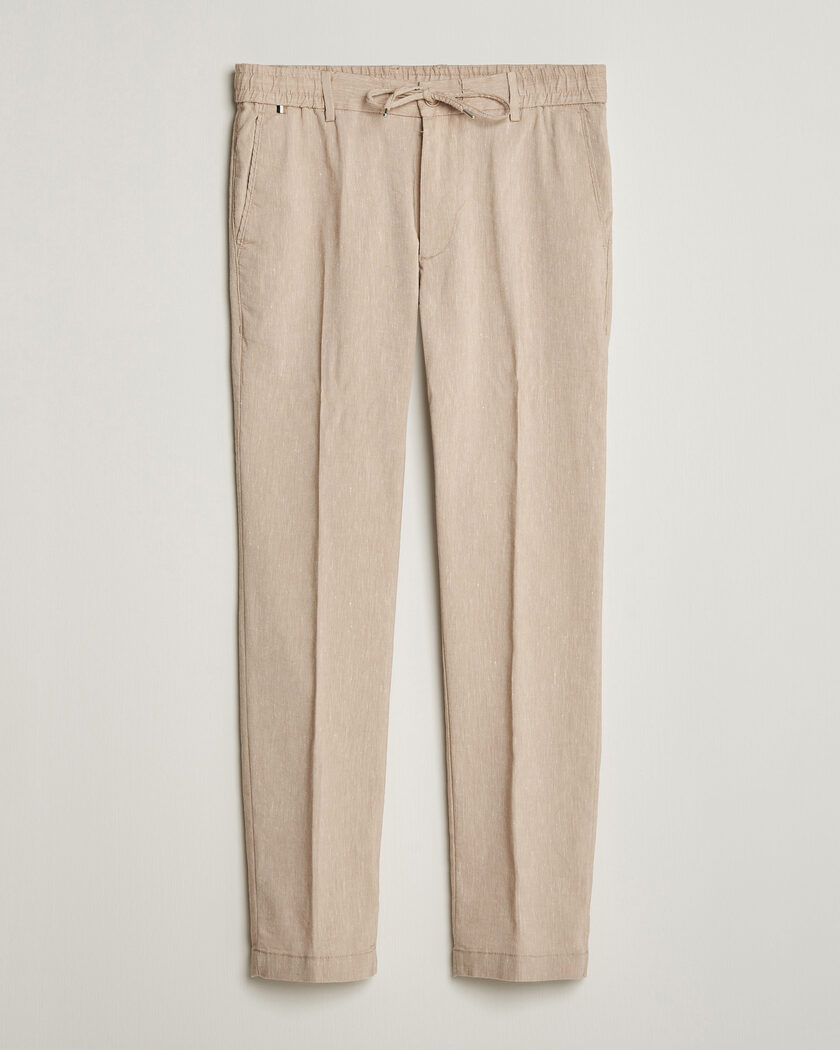 BOSS BLACK Kane Linen Drawstring Trousers Open Beige – Beige