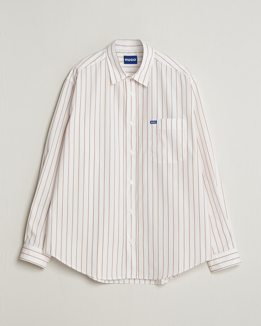 HUGO Ebalto Striped Cotton Shirt Light Orange – Flerfarget