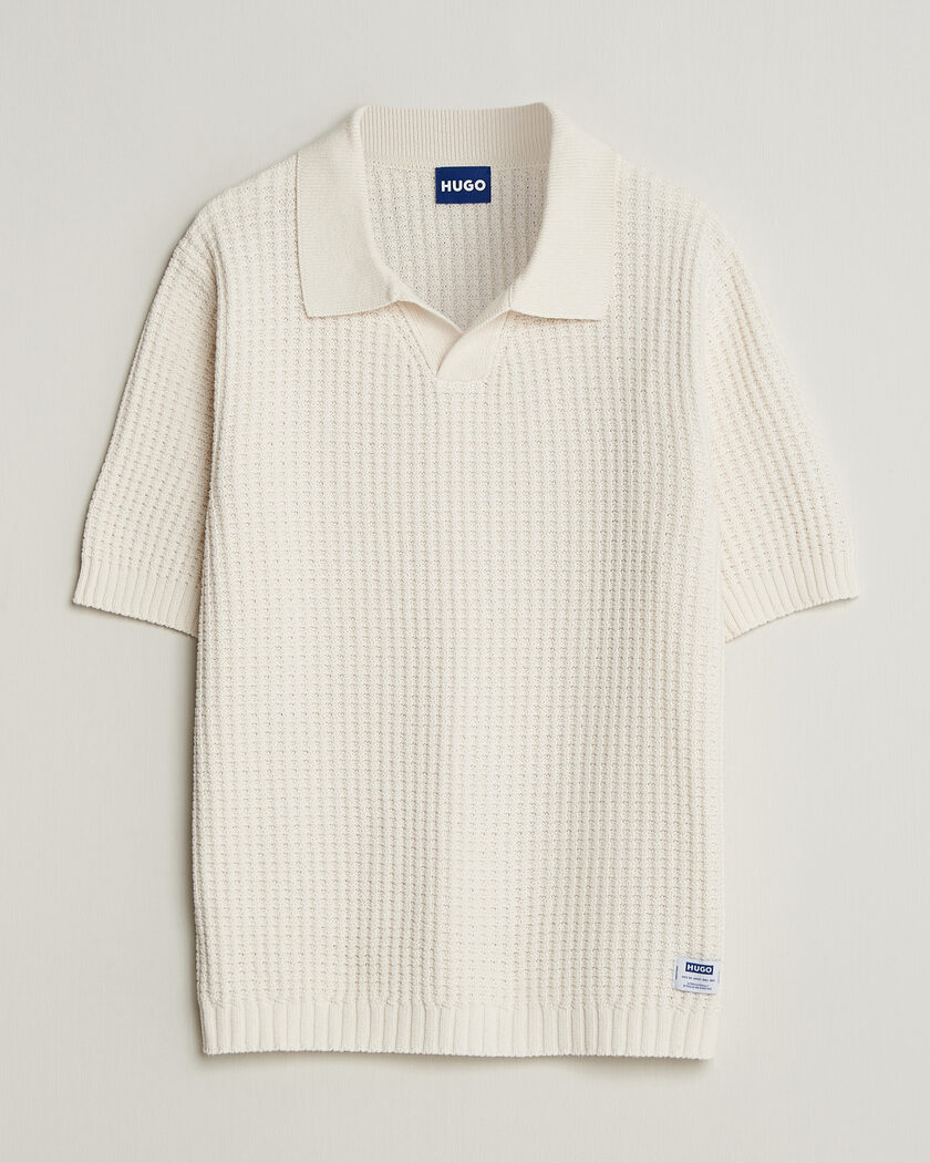 HUGO Spero Knitted Polo Open White – Hvit