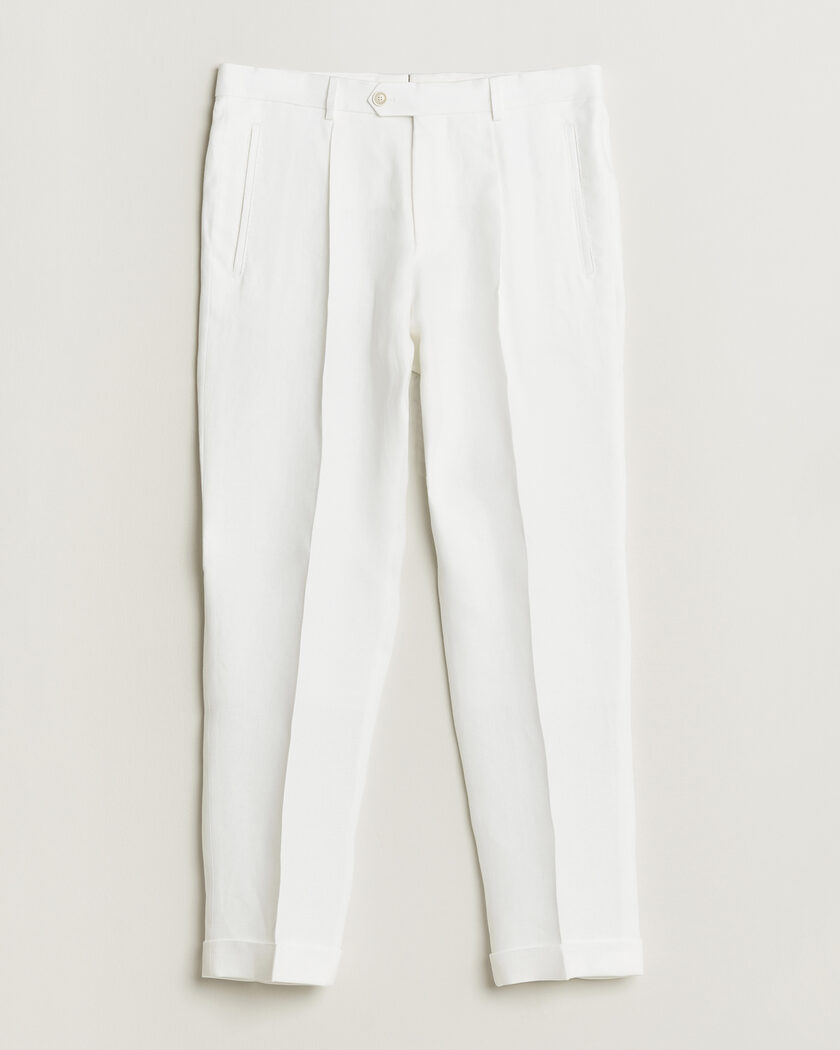 BOSS CAMEL Peet Linen Pleated Trousers White – Hvit