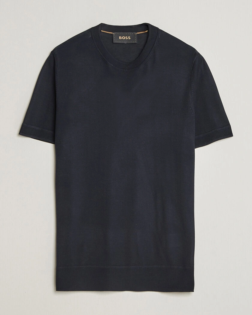 BOSS CAMEL Nottano Silk Knitted T-Shirt Dark Blue – Blå