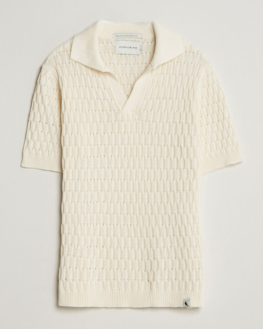 Peregrine Cove Knitted Cotton Polo Shirt White – Hvit