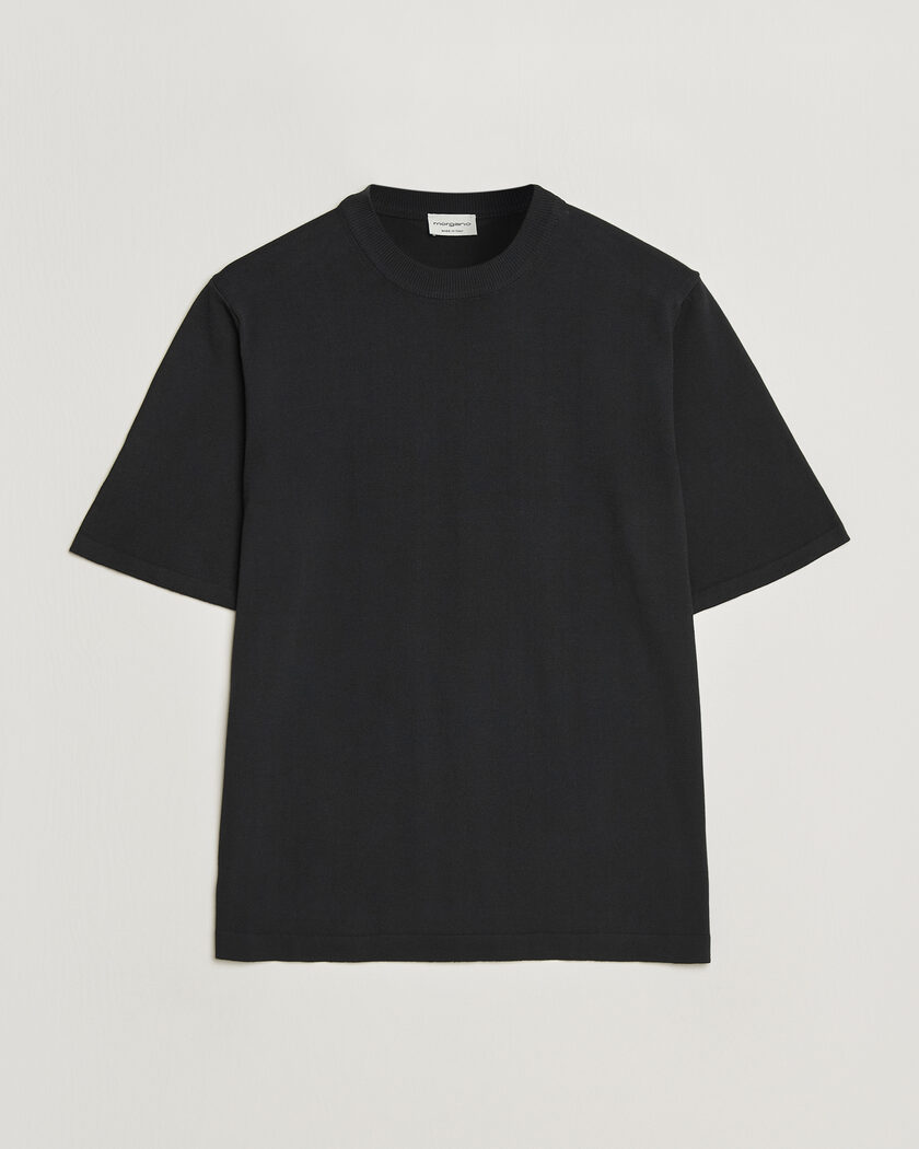 Morgano Knitted Cotton Crepe T-Shirt Black – Svart
