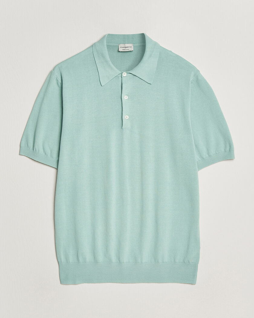 Morgano Knitted Cotton Crepe Polo Light Green – Grønn
