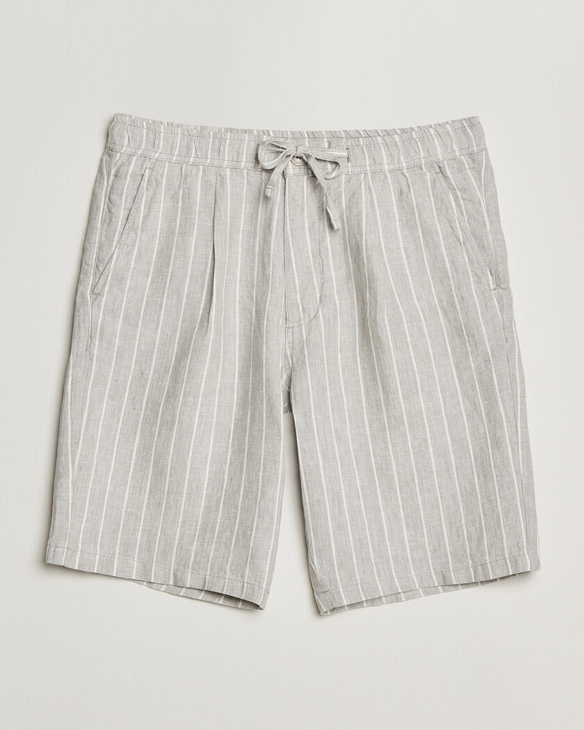 KnowledgeCotton Apparel Striped Loose Linen Shorts Grey – Grå