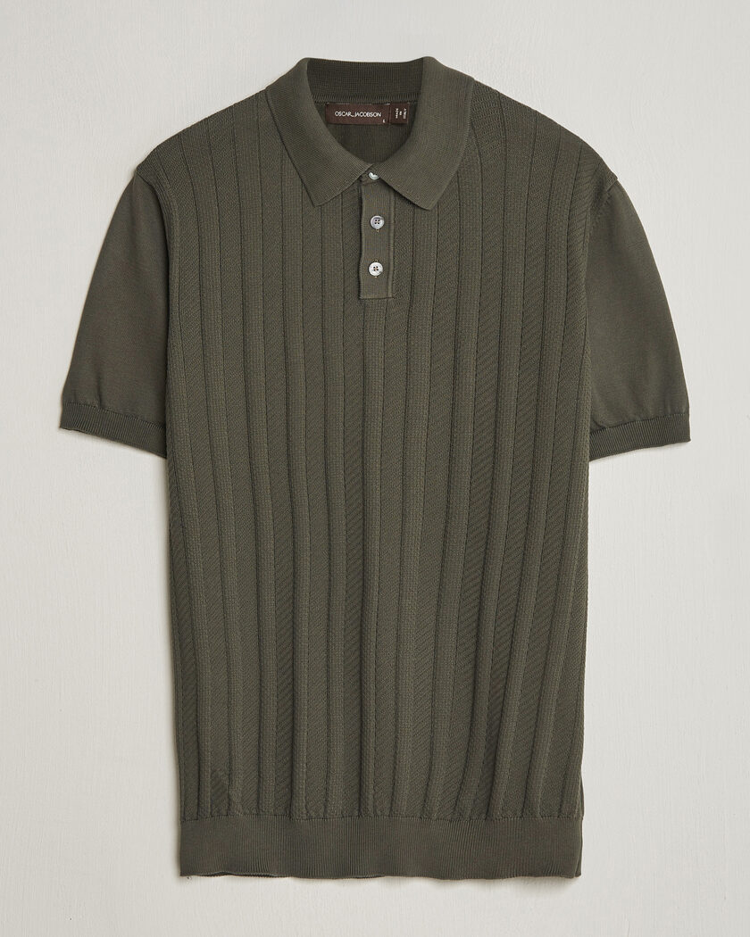 Oscar Jacobson Barto Structured Cotton Polo Green – Grønn
