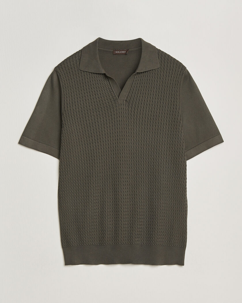 Oscar Jacobson Alf Structured Cotton Polo Green – Grønn