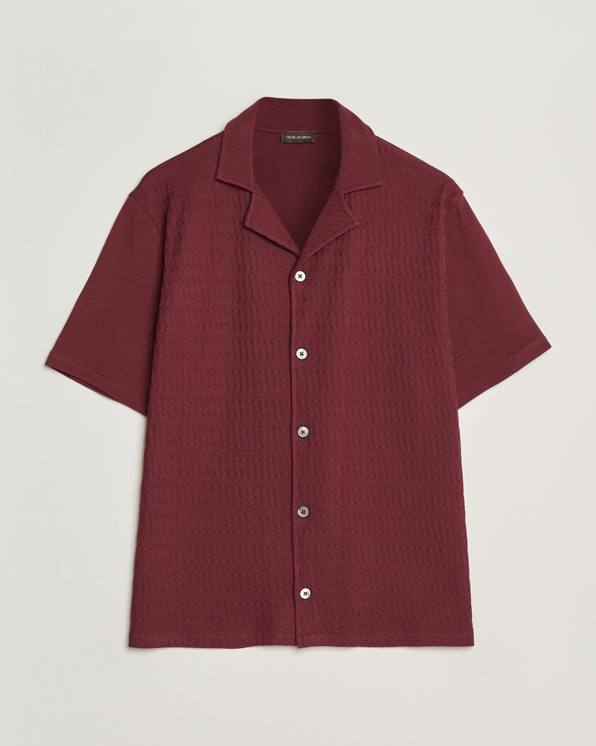 Oscar Jacobson Kirk Knitted Short Sleeve Shirt Wine Red – Rød