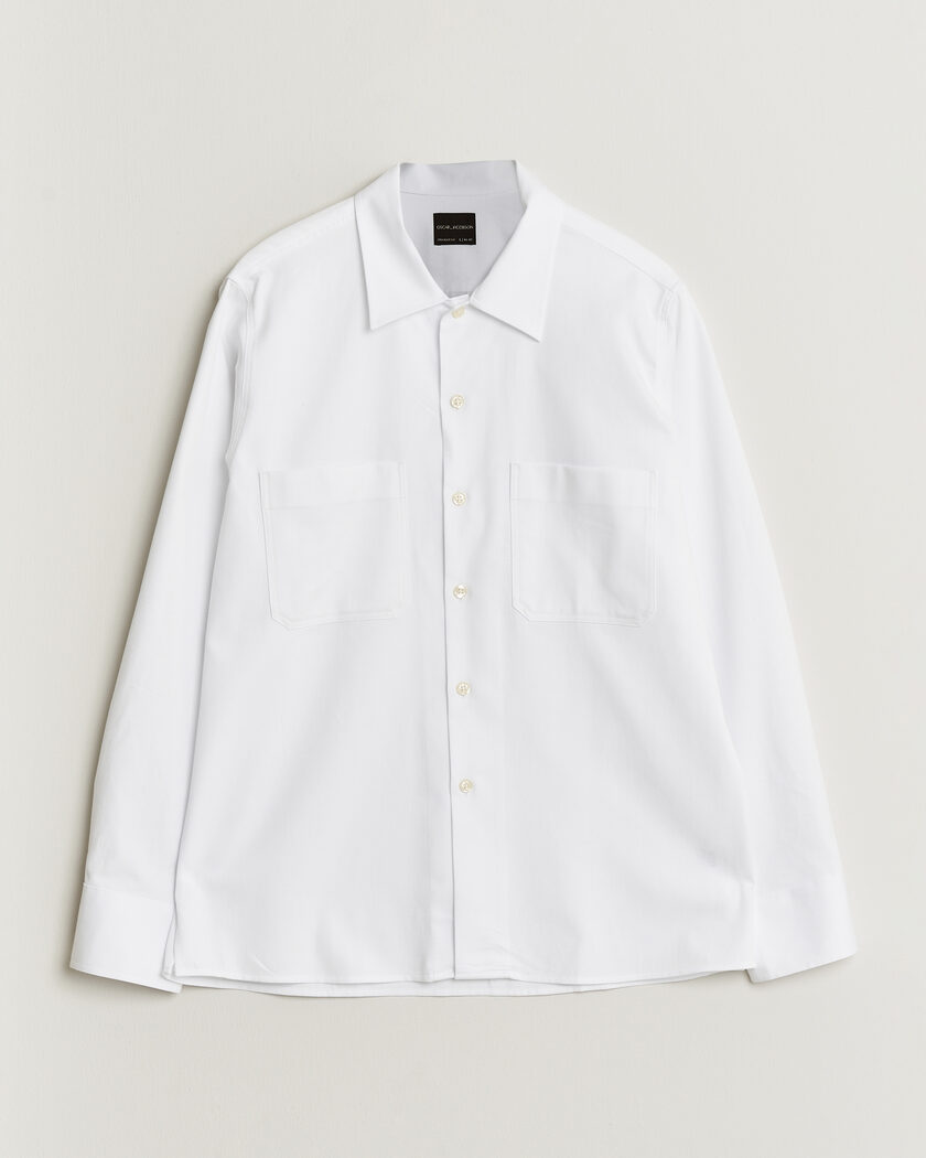 Oscar Jacobson Straight Fit Bowling Collar Cotton Shirt White – Hvit