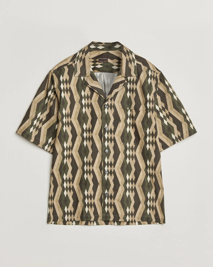  Oscar Jacobson Reg Fit Cuban Printed Short Sleeve Shirt Olive – Grønn