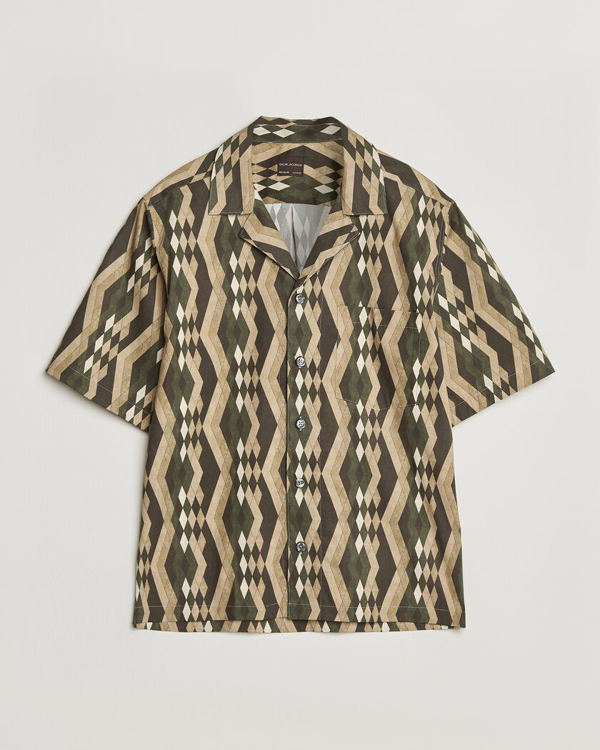 Oscar Jacobson Reg Fit Cuban Printed Short Sleeve Shirt Olive – Grønn