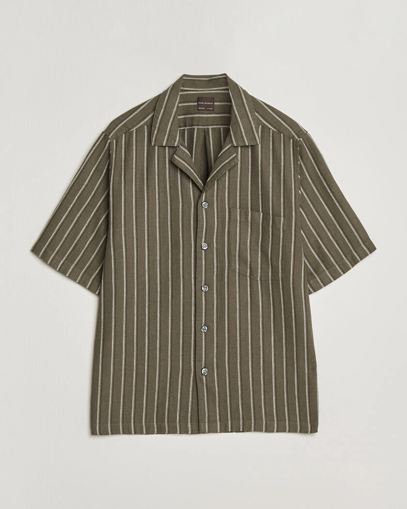  Oscar Jacobson Reg Fit Cuban Herringbone Short Sleeve Shirt Green – Grønn