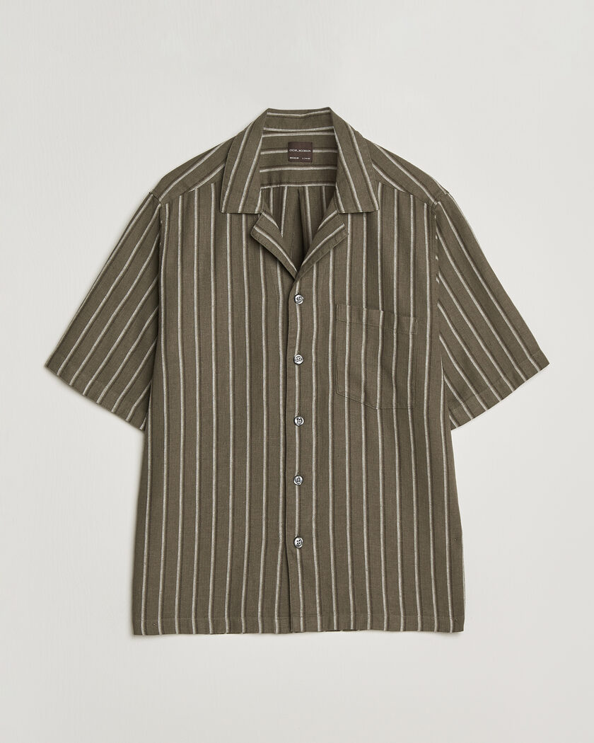 Oscar Jacobson Reg Fit Cuban Herringbone Short Sleeve Shirt Green – Grønn