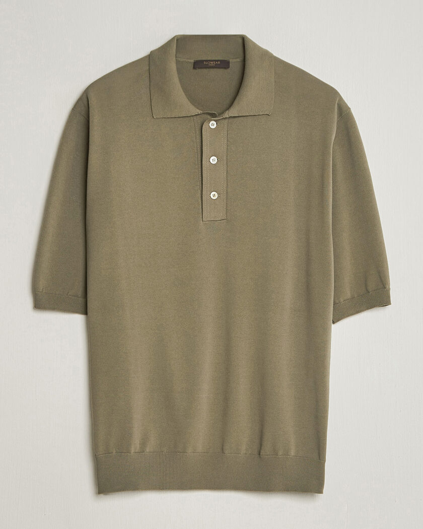 Zanone Knitted Cotton Polo Olive – Grønn