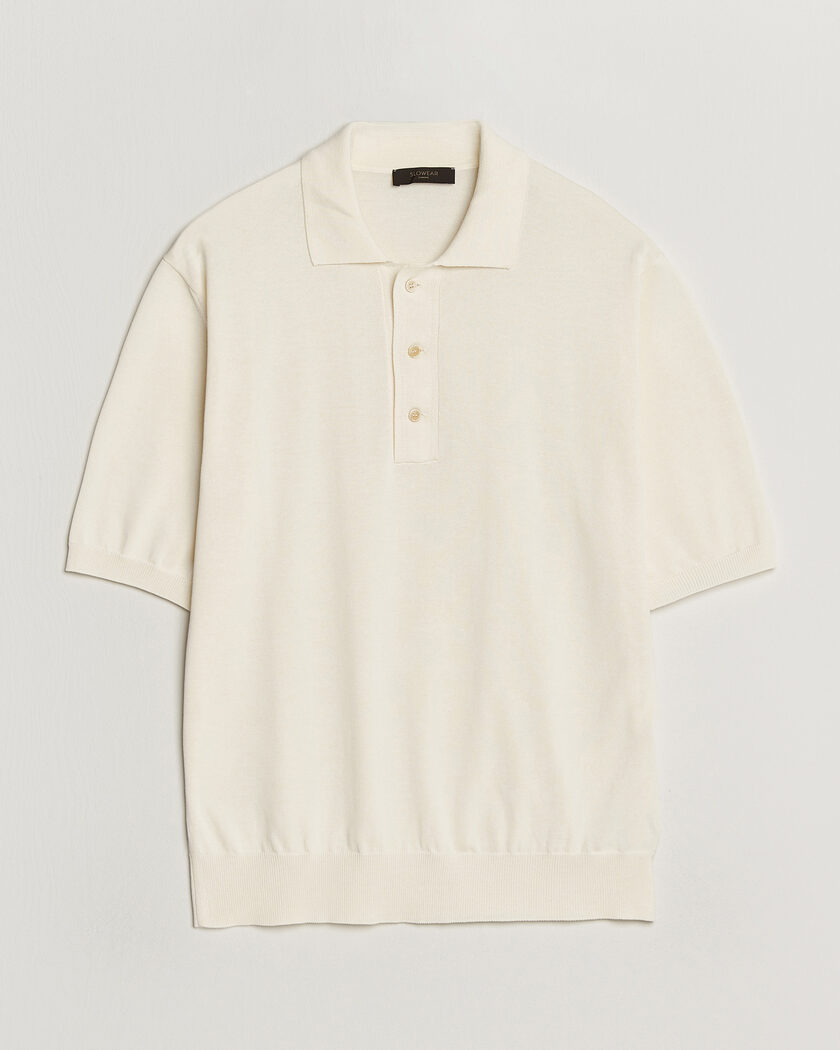 Zanone Knitted Cotton Polo Off White – Hvit