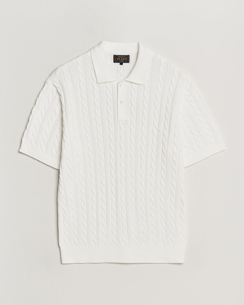 BEAMS PLUS Short Sleeve Cable Polo White – Hvit