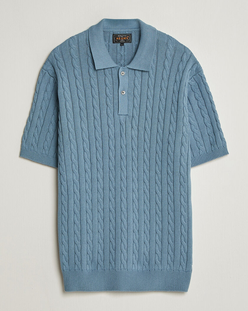 BEAMS PLUS Short Sleeve Cable Polo Blue – Blå