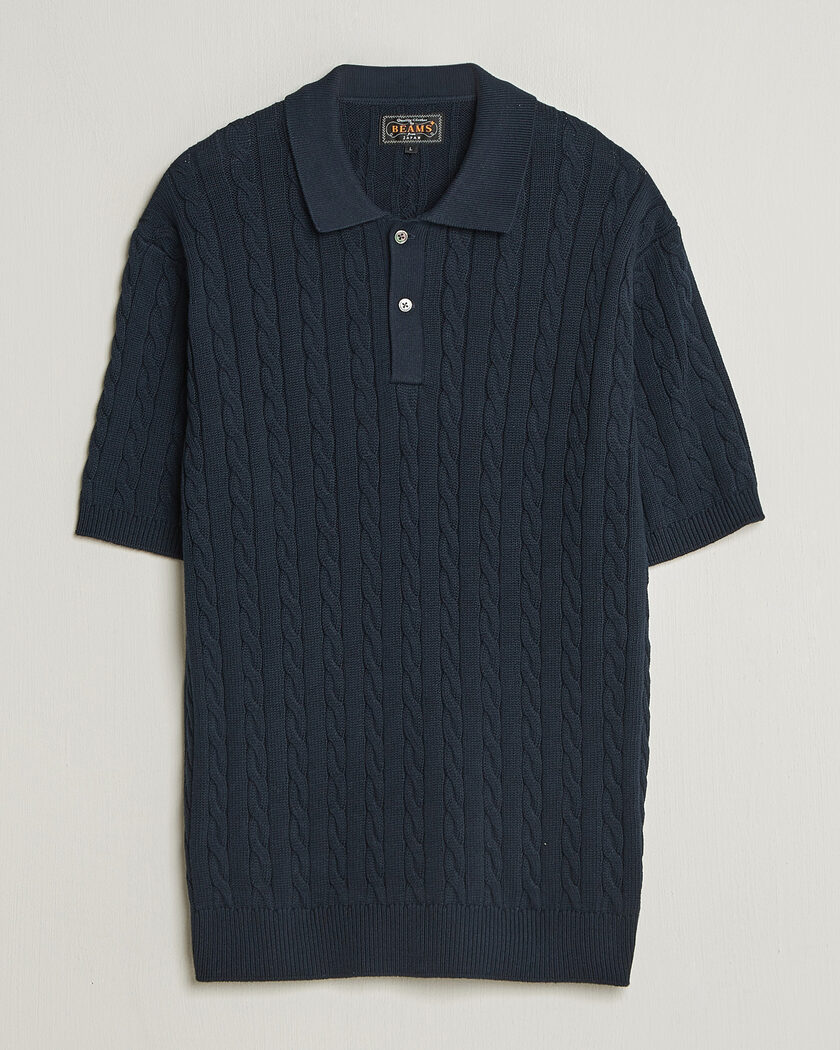 BEAMS PLUS Short Sleeve Cable Polo Navy – Blå
