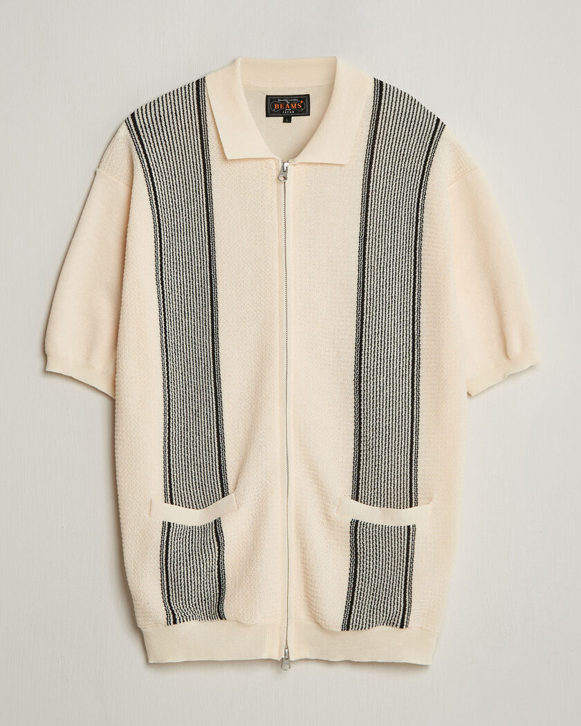 BEAMS PLUS Zip Knit Striped Polo Off White – Flerfarget